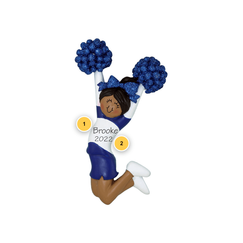 African American Blue Uniform Cheerleader Personalized Ornament