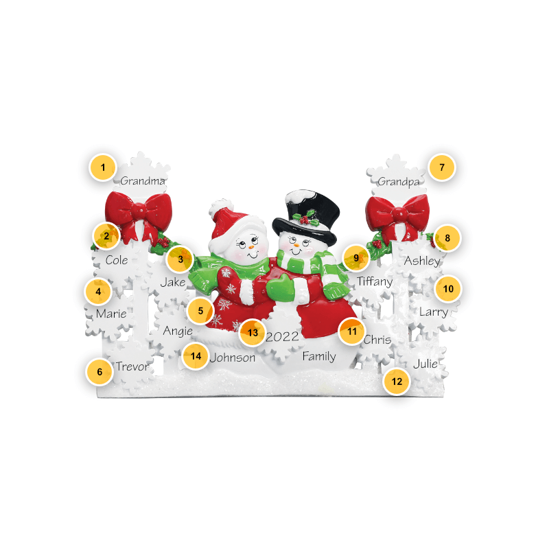 Snowmen Family Personalized Table Topper With 12 Names