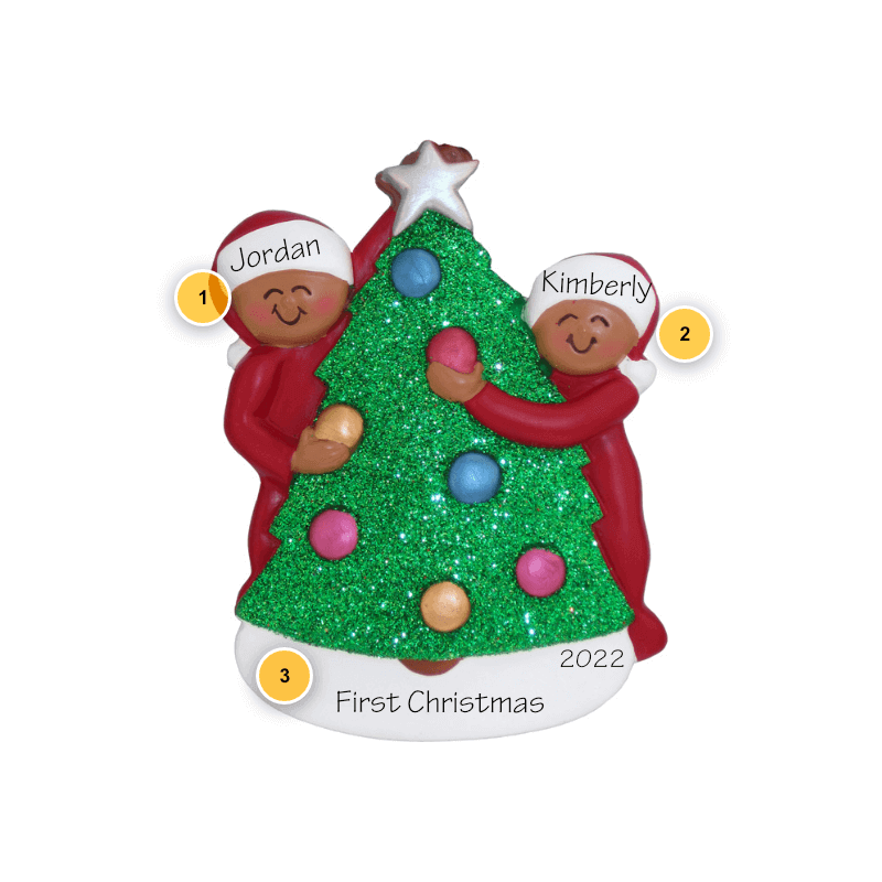 African American Couple Decorating Tree Personalized Ornament