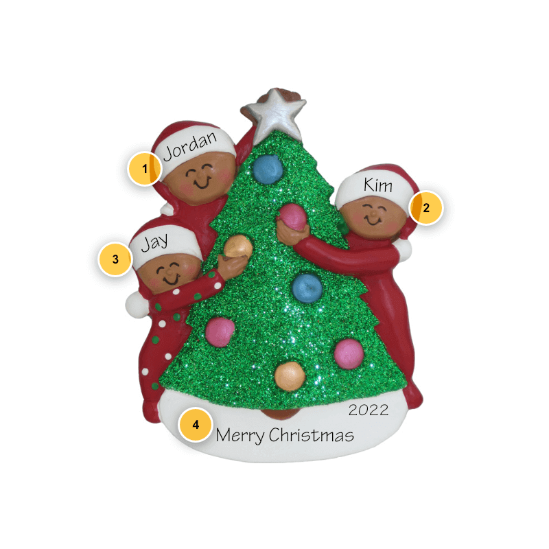 Decorating Tree African American Family of 3 Ornament