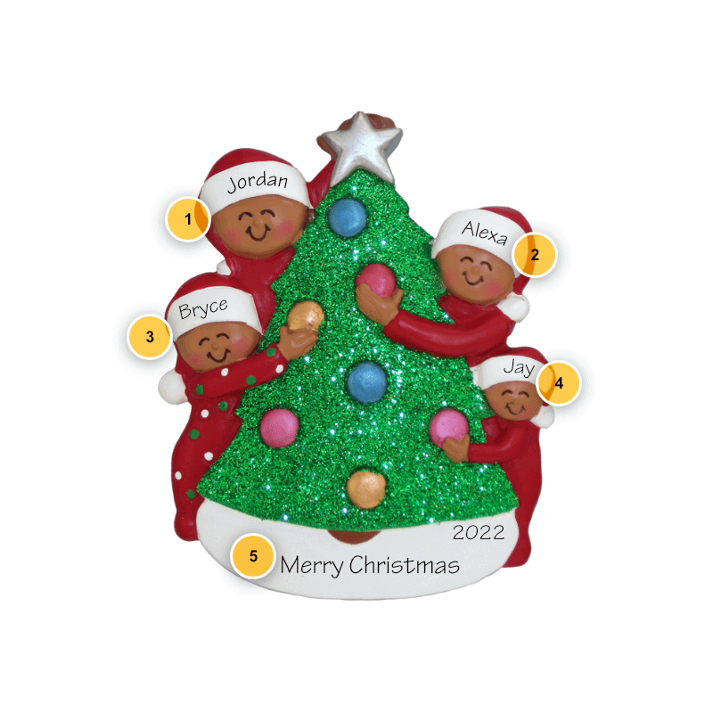 Decorating Tree African American Family of 4 Ornament