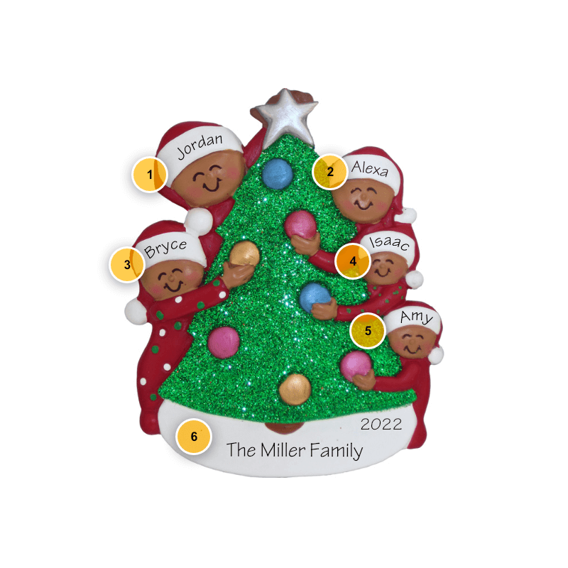 Decorating Tree African American Family of 5 Ornament
