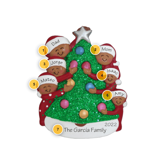 Decorating Tree African American Family of 6 Ornament