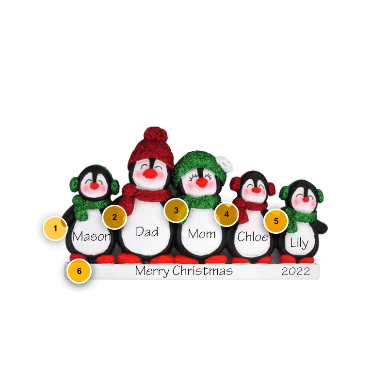Penguin Family of 5 Personalized Ornament