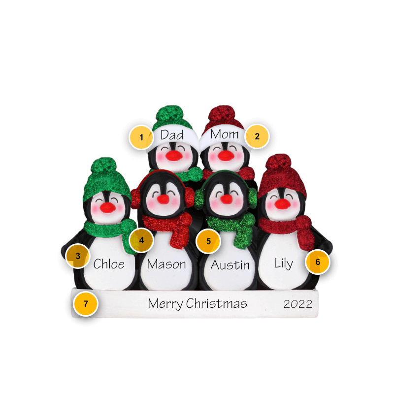 Penguin Family of 6 Personalized Ornament