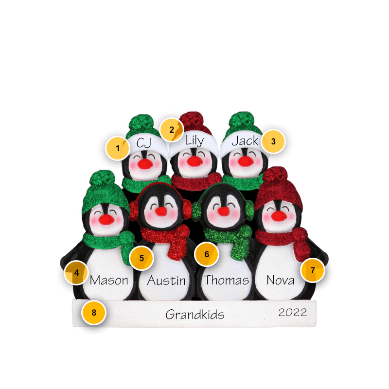 Penguin Family of 7 Personalized Ornament