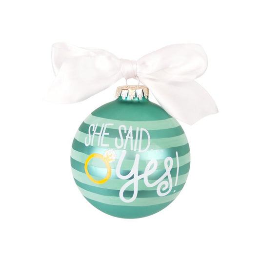 She Said Yes Striped Ball Ornament