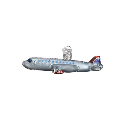 Flying Passenger Plane Glass Ornament