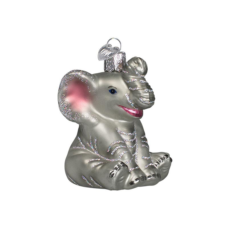 Playful Baby Elephant Glass Ornament