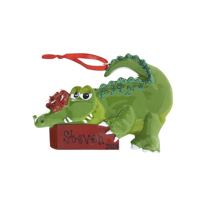 Alligator Carrying Presents Personalized Ornament