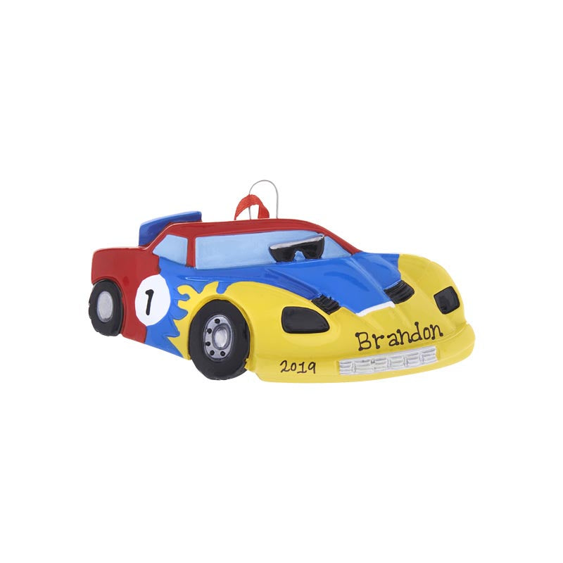 Animated Child's Race Car Personalized Ornament