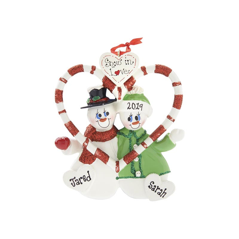 Candy Cane Snowperson Couple Personalized Ornament