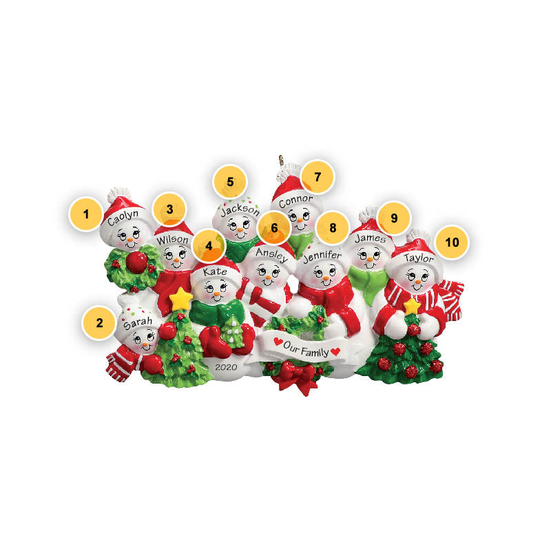 Snowpeople Family of 10 Personalized Ornament