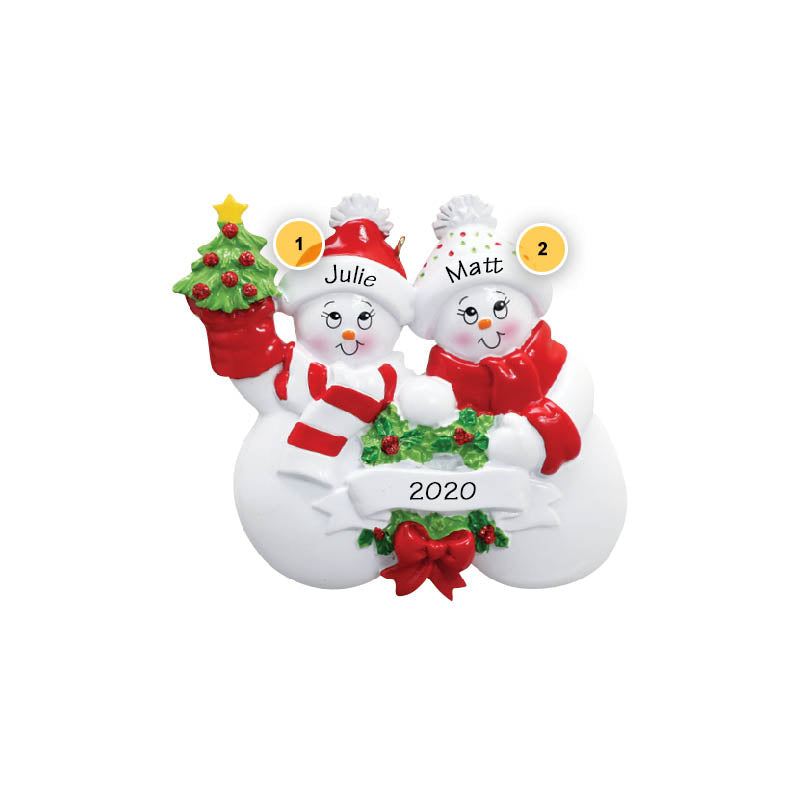 Snowpeople Couple with Wreath Personalized Ornament