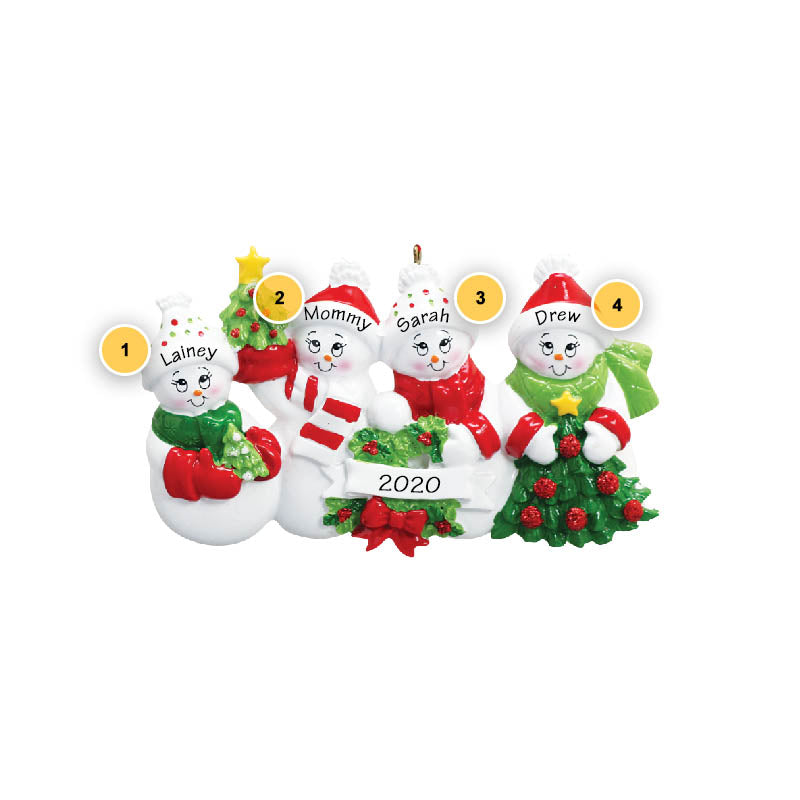 Snowpeople Family of 4 Personalized Ornament