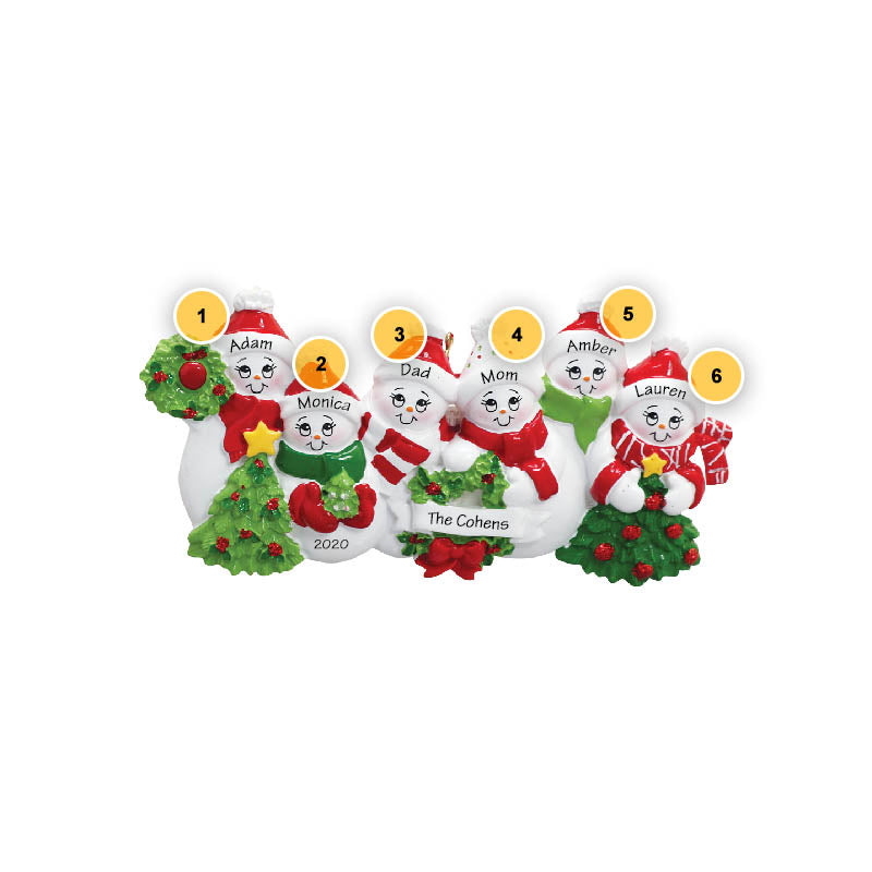 Snowpeople Family of 6 Personalized Ornament