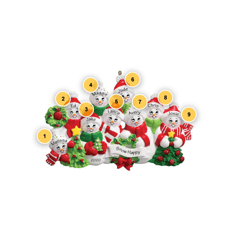 Snowpeople Family of 9 Personalized Ornament