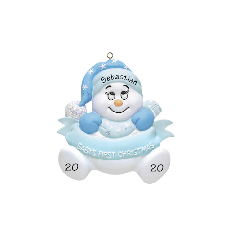Baby’s 1st Christmas Personalized Ornament - Blue Snowbaby