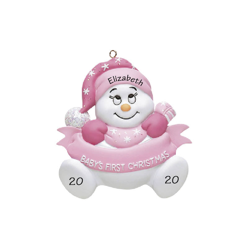 Baby’s 1st Christmas Personalized Ornament - Pink Snowbaby