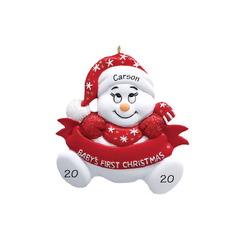Baby’s 1st Christmas Personalized Ornament - Red Snowbaby
