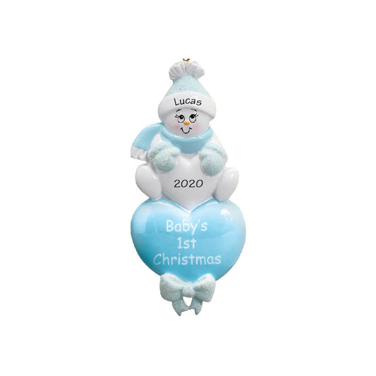 Baby Boy Snowman 1st Christmas Personalized Ornament