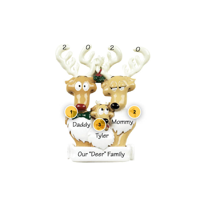 Reindeer Family Of 3 Personalized Ornament