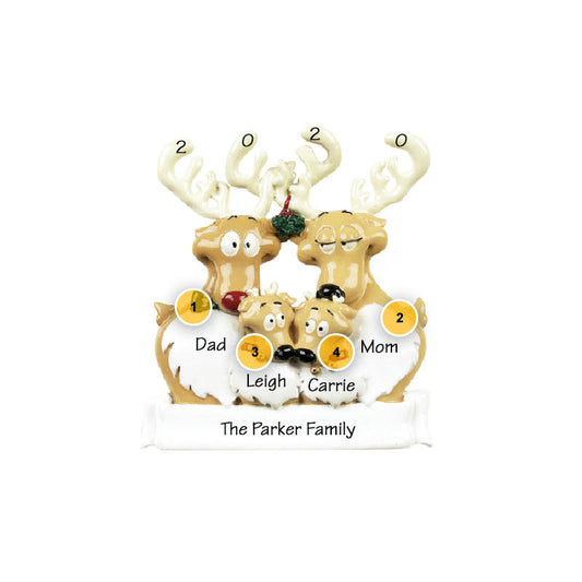 Reindeer Family of 4 Personalized Ornament