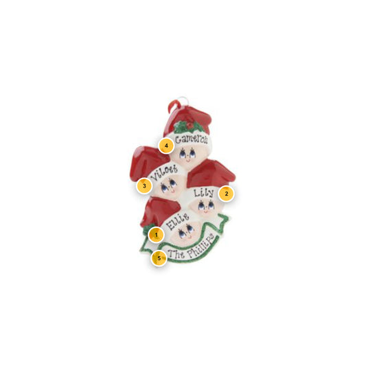 Stocking Head Family of 4 Personalized Ornament