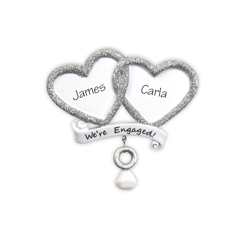Silver Hearts Personalized Engagement Ornament